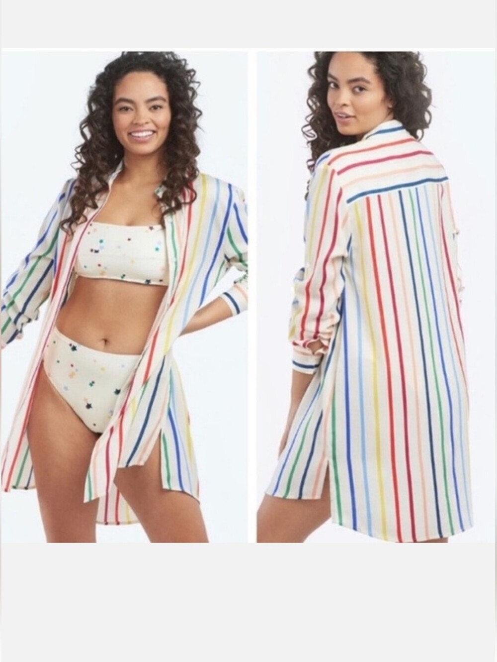 Summersalt Striped Multicolor Button Up Coverup